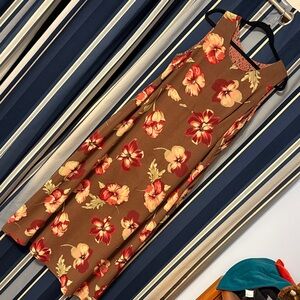 Sag Harbor long sleeveless dress, brown with bold flowers, size Large